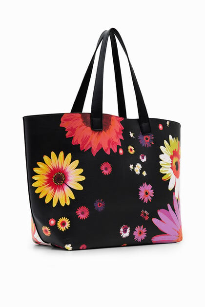 Extra-large reversible floral shopper bag