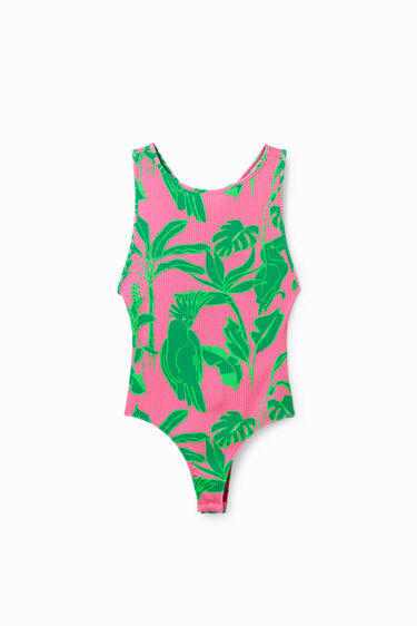 Tropische geribde body met schouderbandjes | Desigual