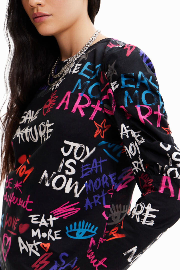 Blusa mangas abullonadas texto | Desigual