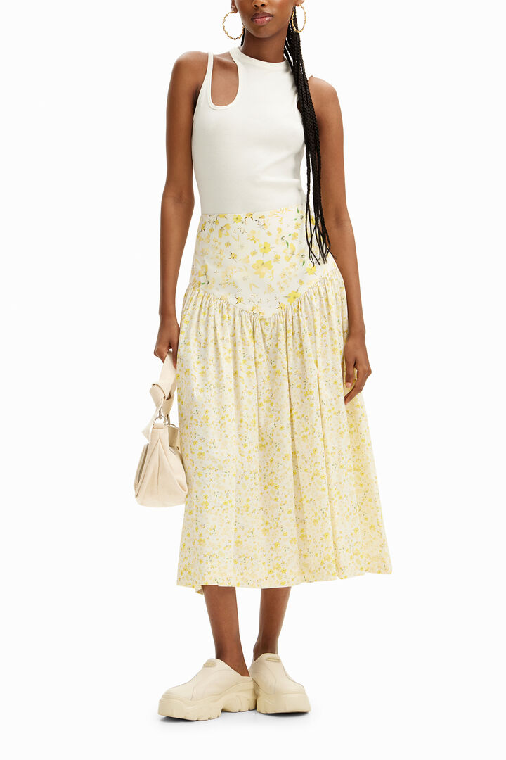 Falda midi fruncida flores | Desigual