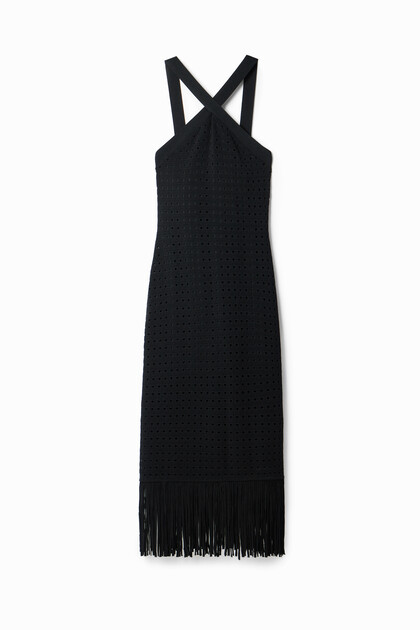 Vestido midi halter flecos