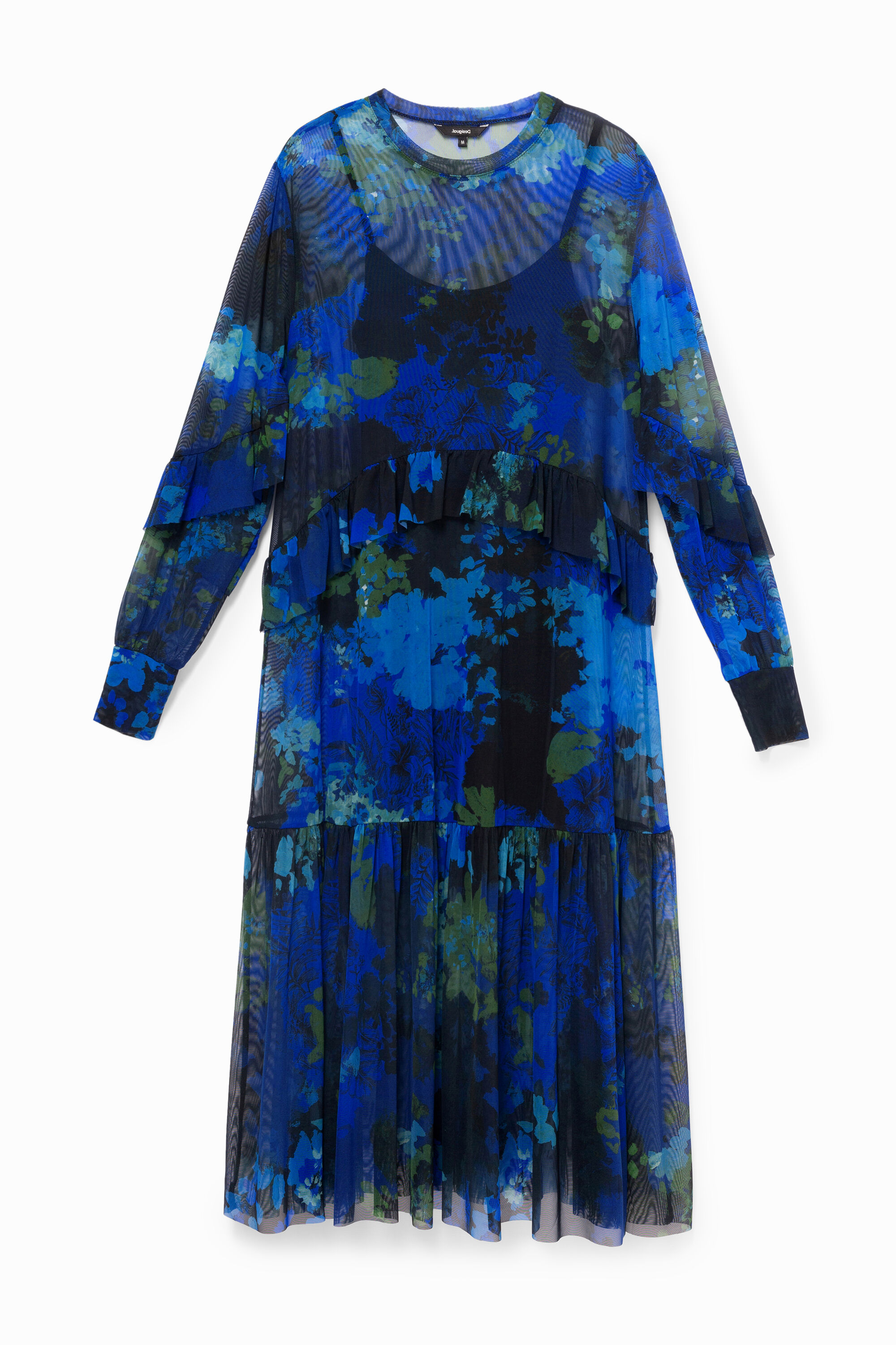 Desigual Midi Dress Of Gauze With Floral Camouflage In Blue