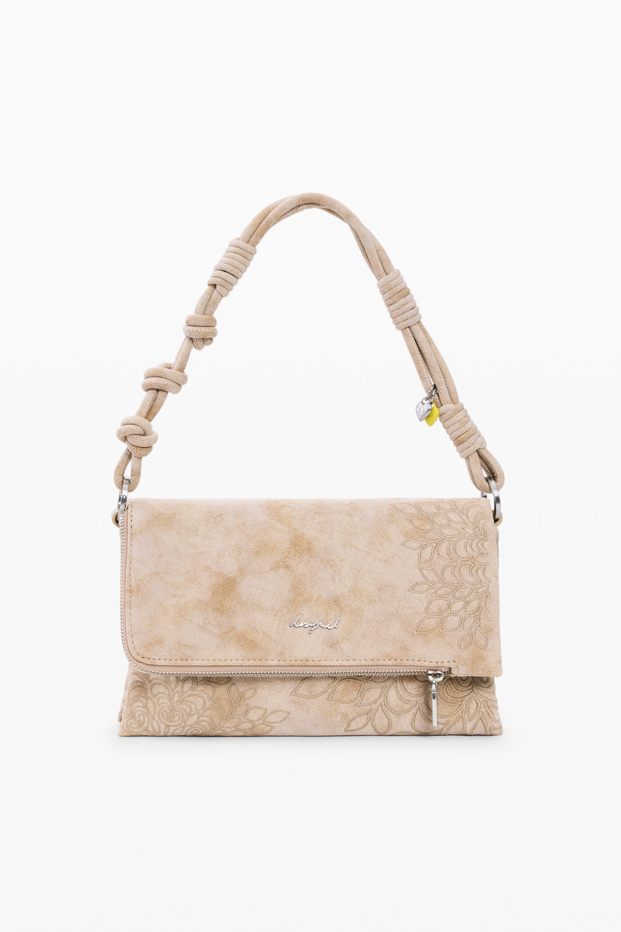 Desigual, Mittelgroße tasche mit klappe und stickereien, Damen, Polyurethan, Weiß, U