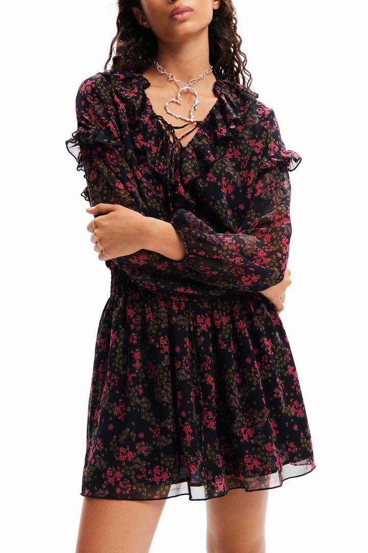 Vestido corto gasa flores | Desigual