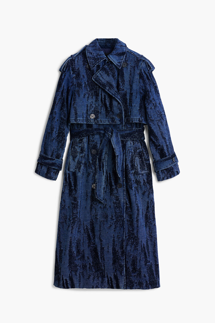 Degraded denim trench coat