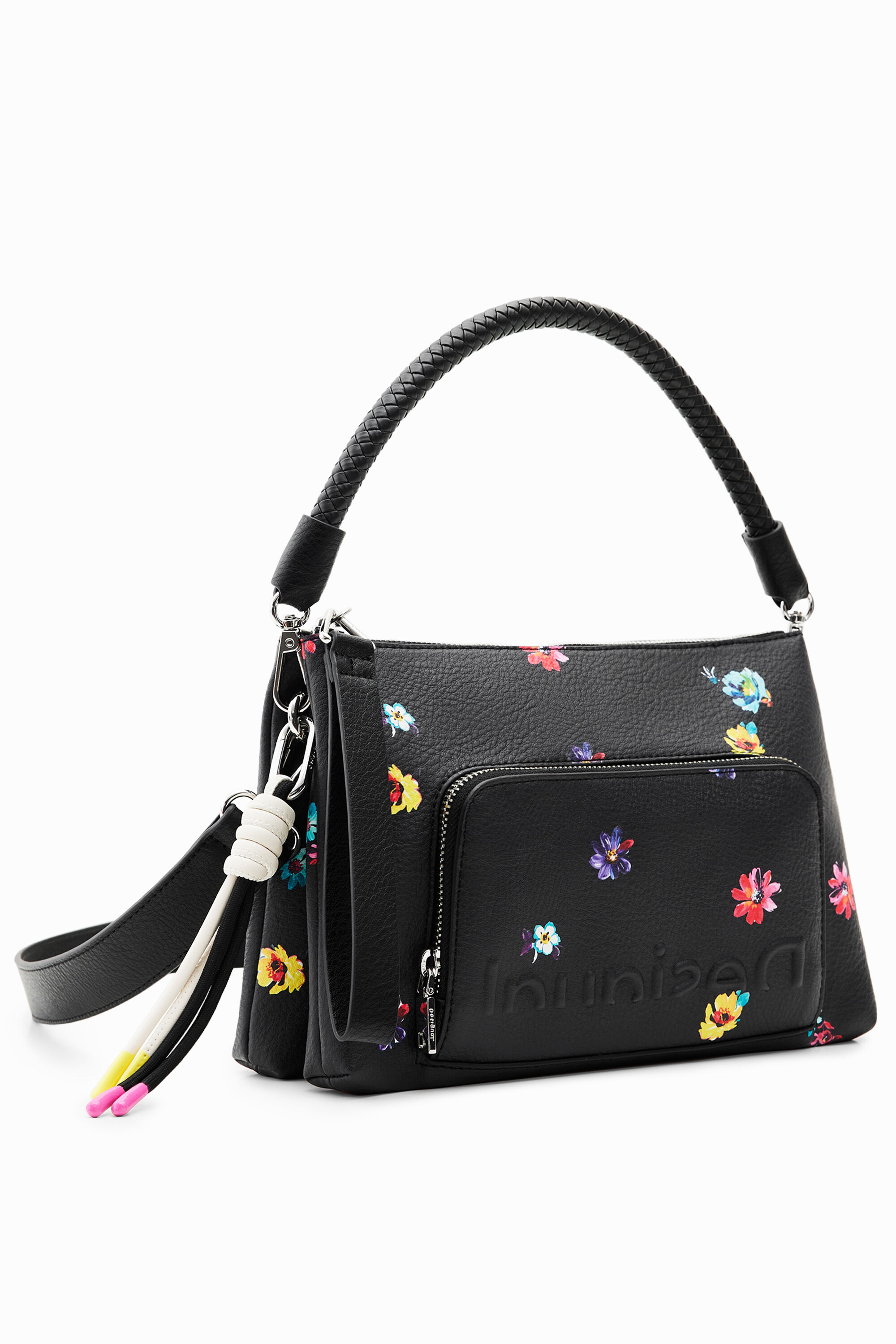 Desigual, Kleine Umhängetasche Blumen, Polyurethan, Schwarz, U