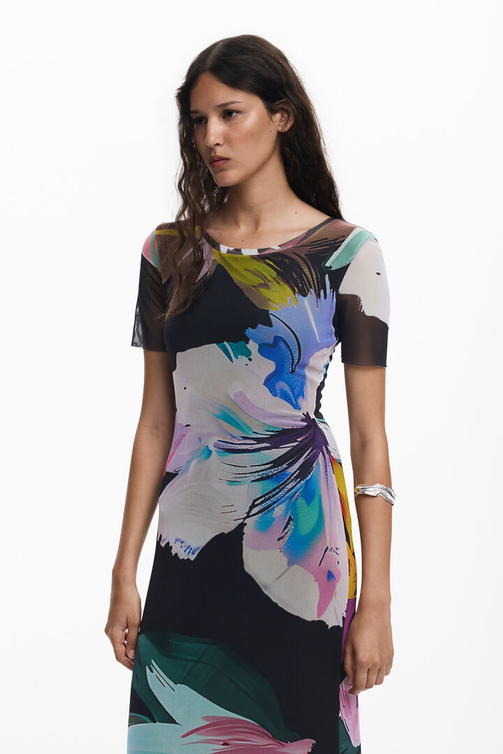 Figurbetontes Kleid mit Aquarellblumen | Desigual