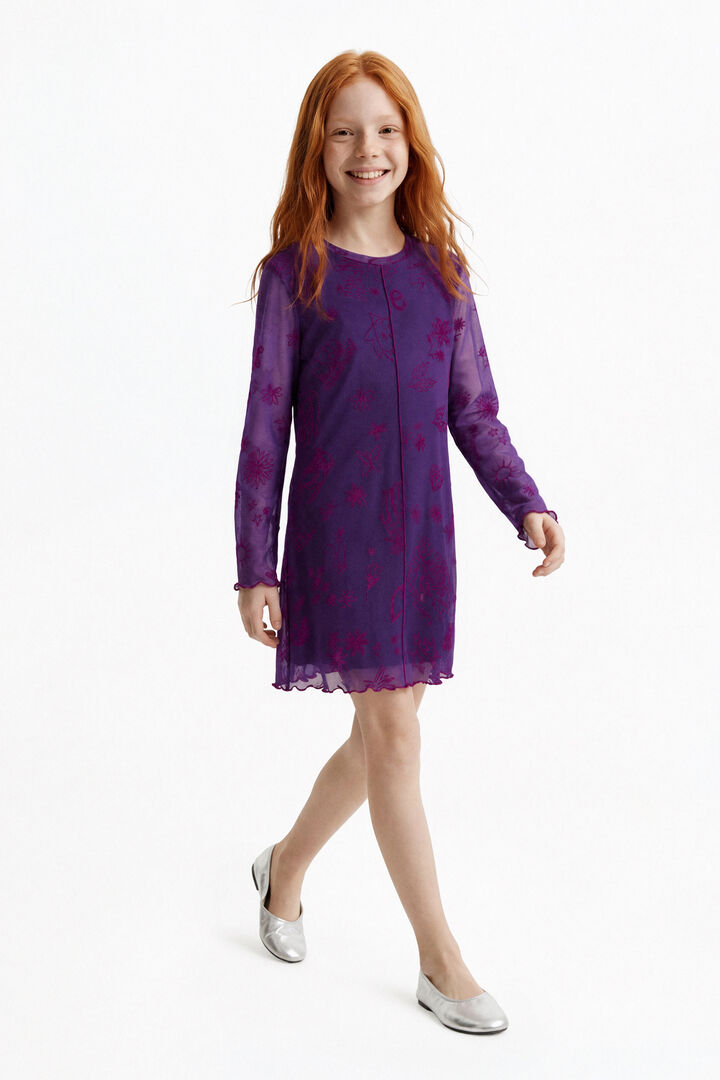 long-sleeved tulle dress