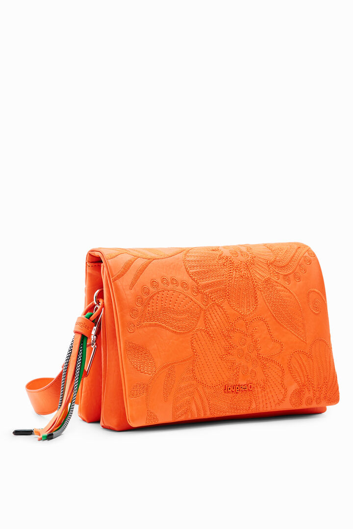 Midsize crossbody bag with embroidered flowers | Desigual