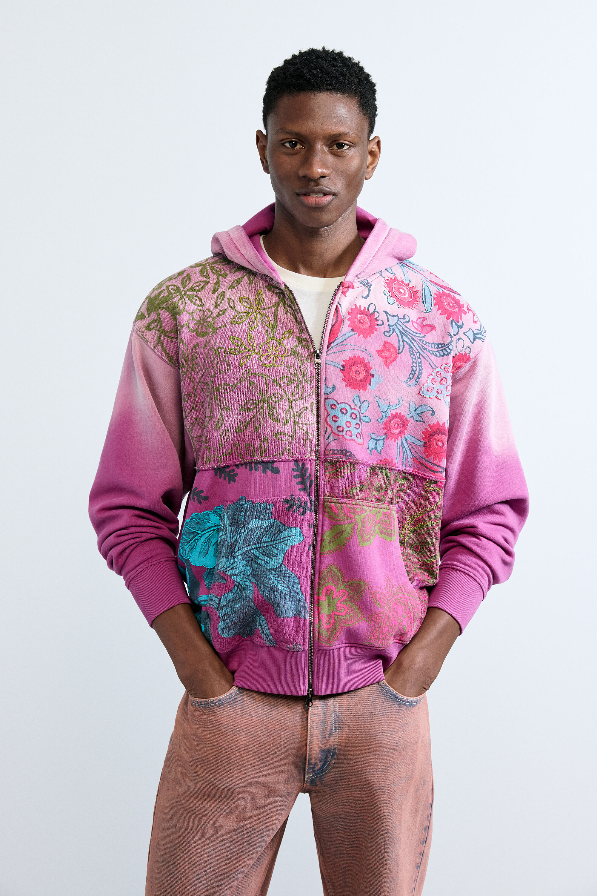 Desigual, Sweatjacke mit blumenmuster, Herren, Baumwolle, Rot, XL