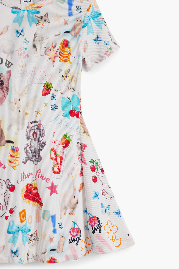 Rövid ujjú macskás Skater ruha | Desigual
