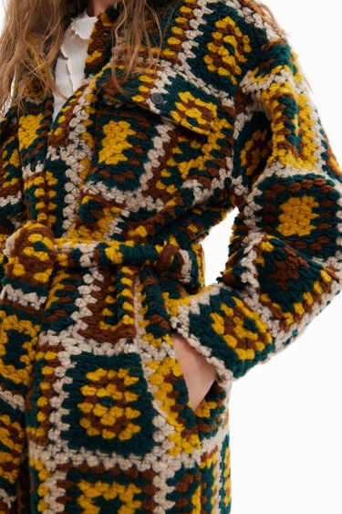 Crochet-effect long coat | Desigual
