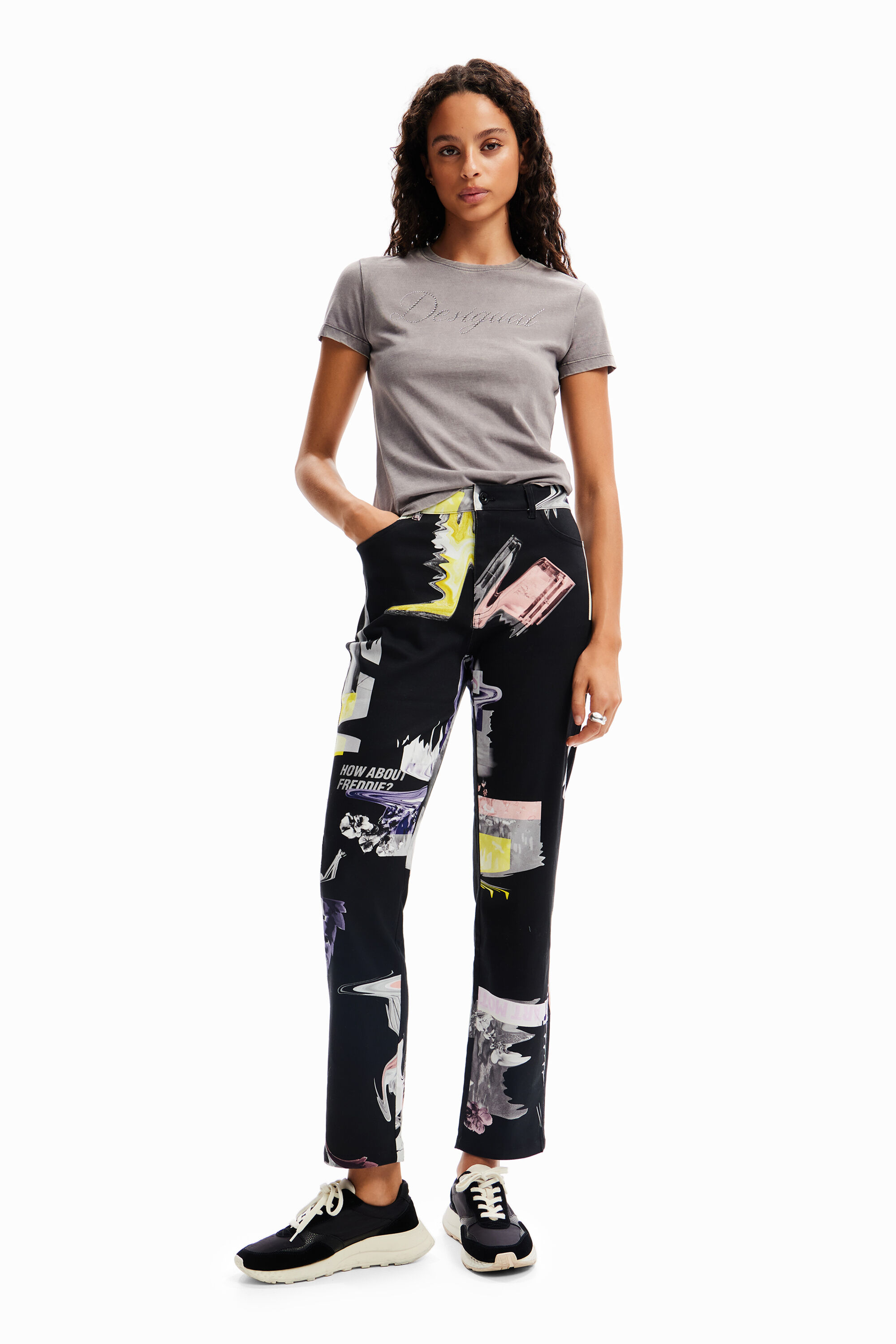Desigual Straight collage trousers