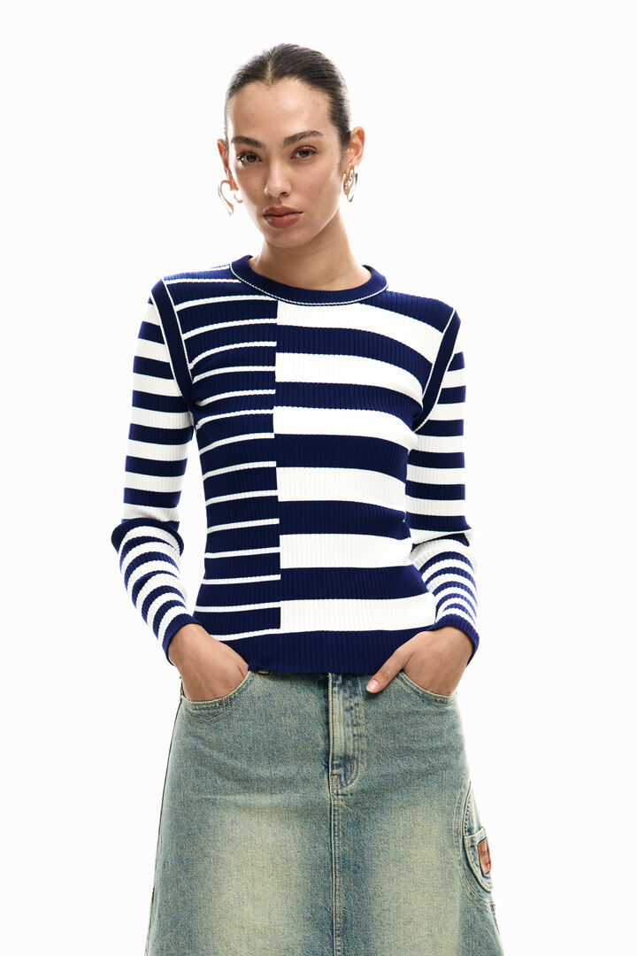 Rebrovaný pruhovaný sveter