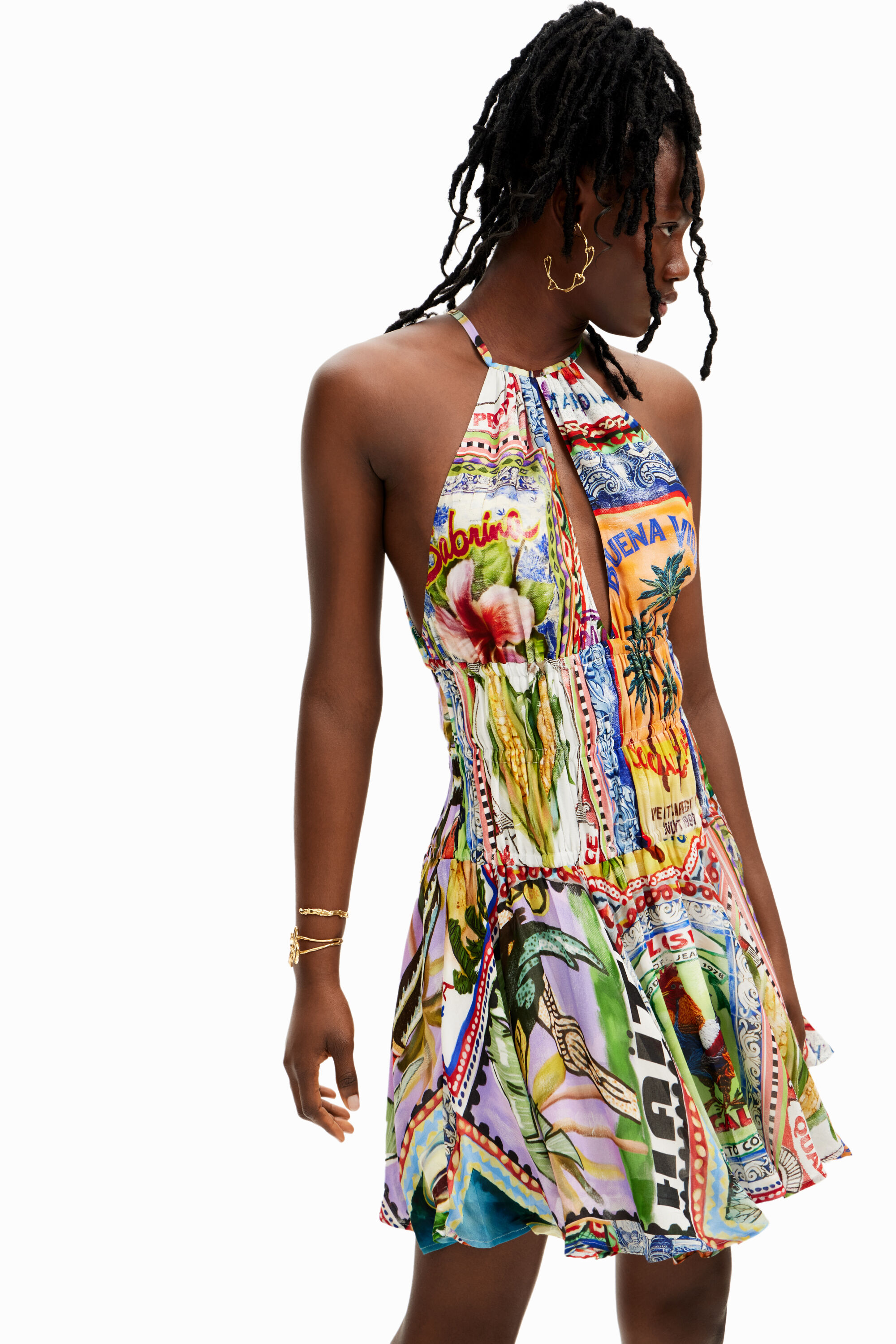 Robe courte cartes postales arty Stella Jean pour femme Desigual