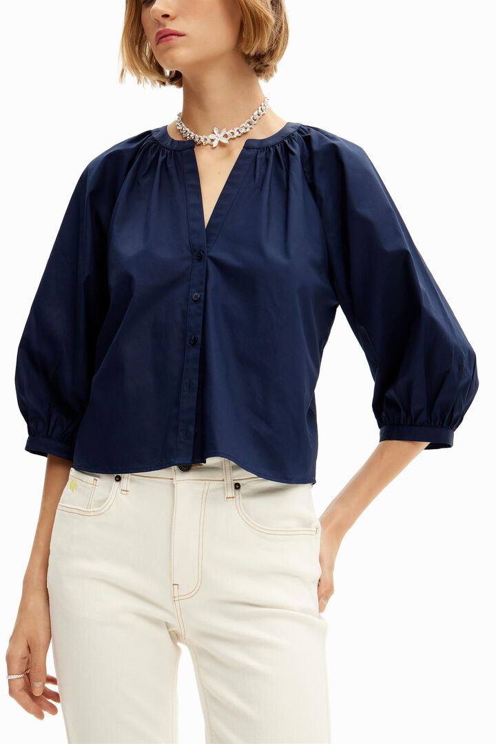 V-neck poplin blouse | Desigual