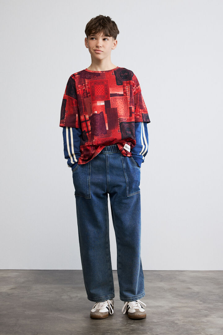 Checkered double-sleeve sweatshirt