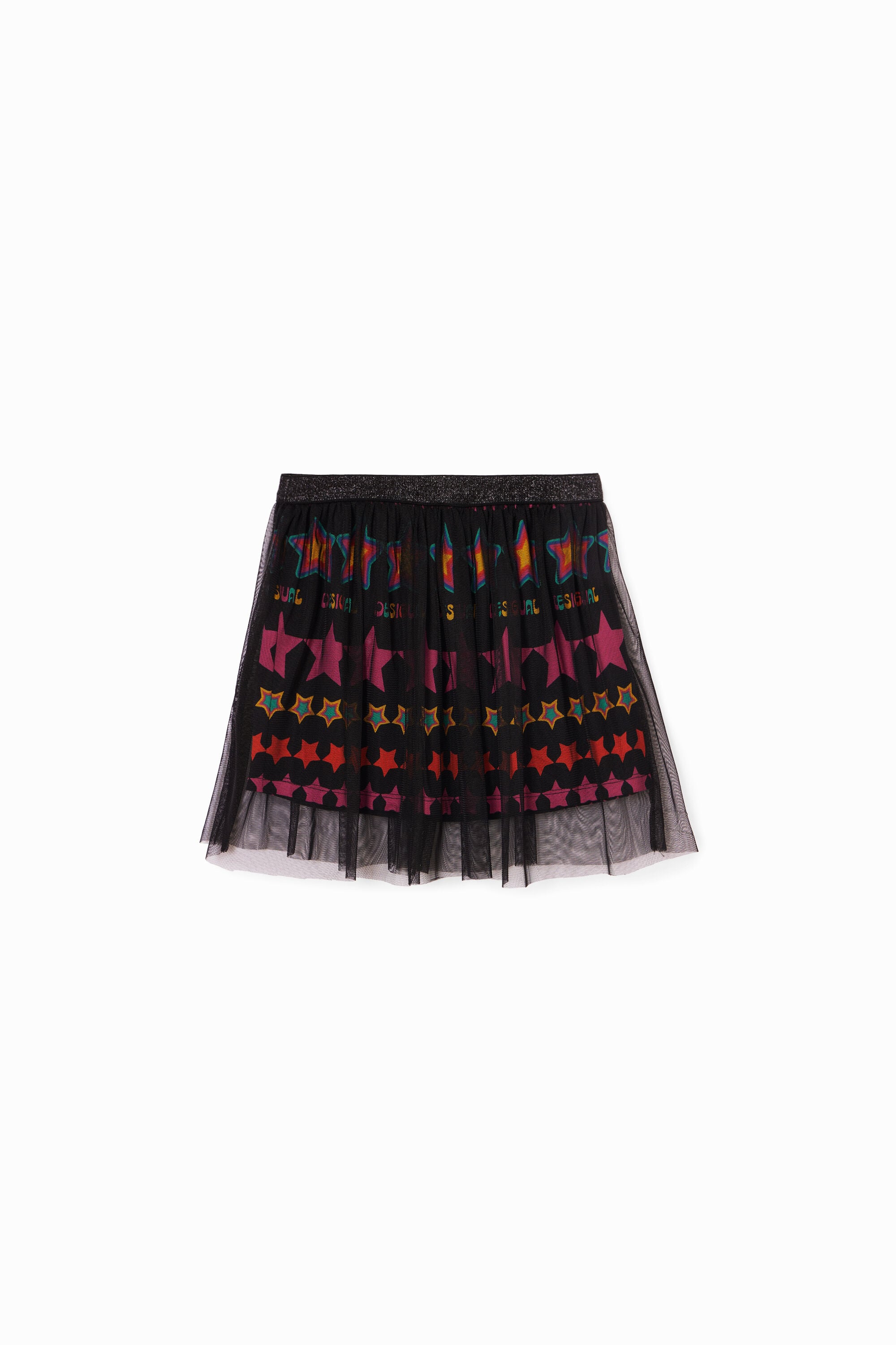 Minifalda estrellas, Poliester, Negro,