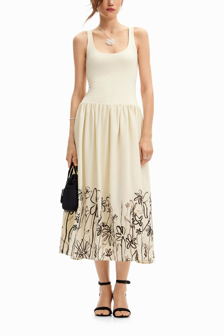 Vestido midi evasé flores | Desigual