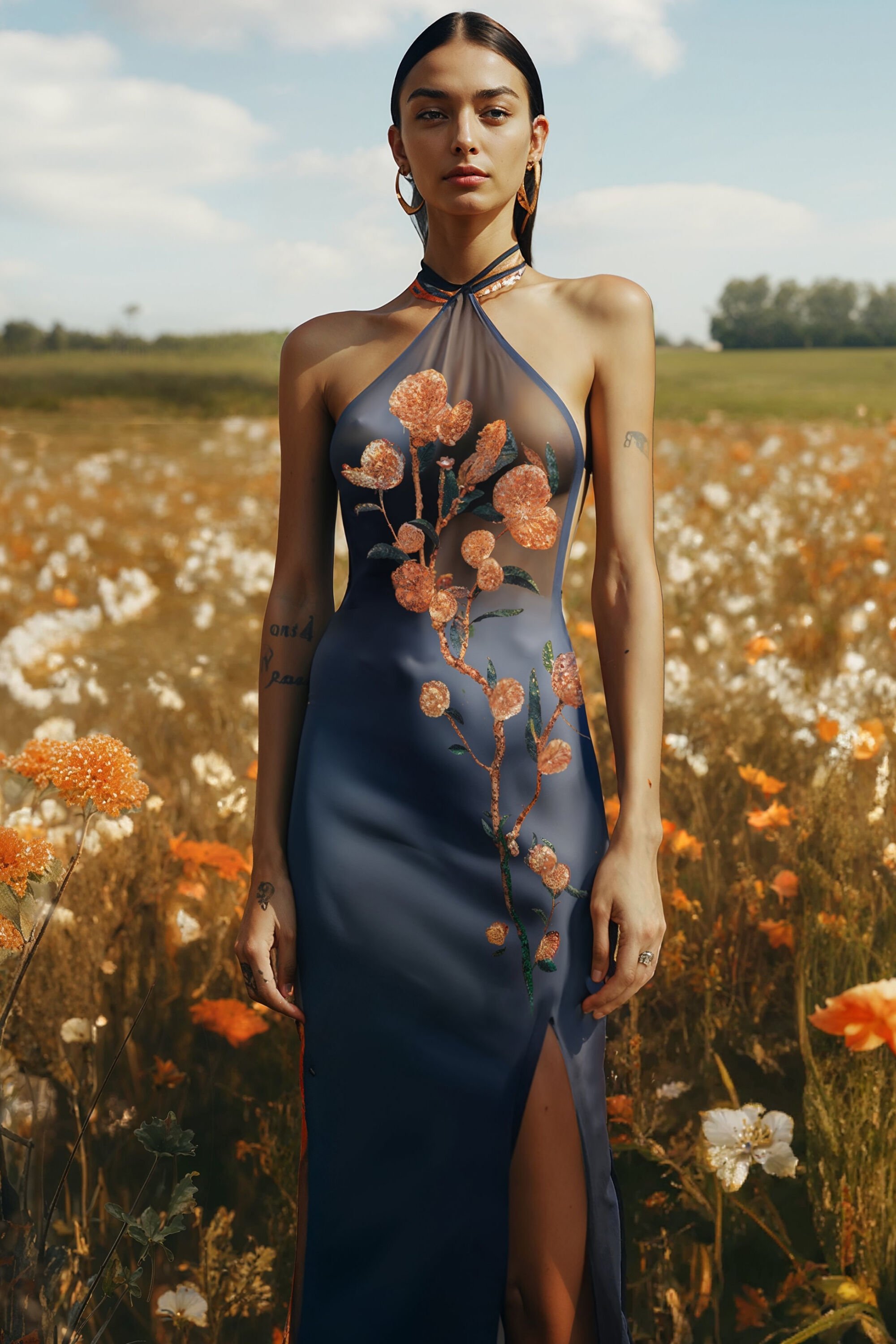 Vestido Zinnia midi bordados