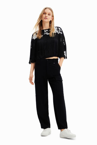 Blusa bordada flecos | Desigual