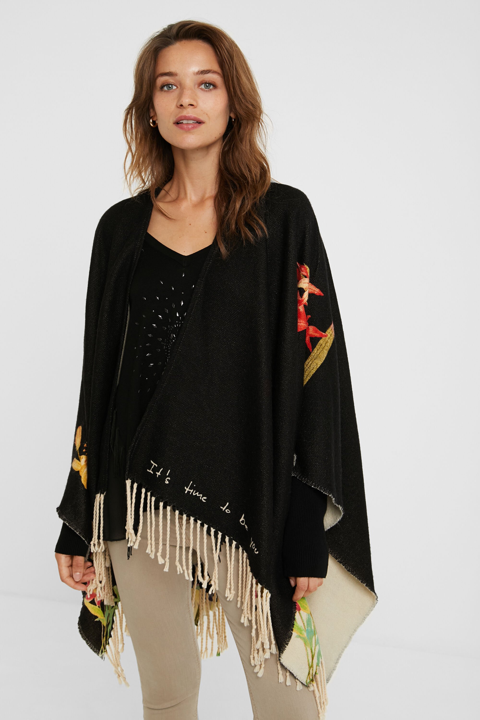 Poncho reversible floral