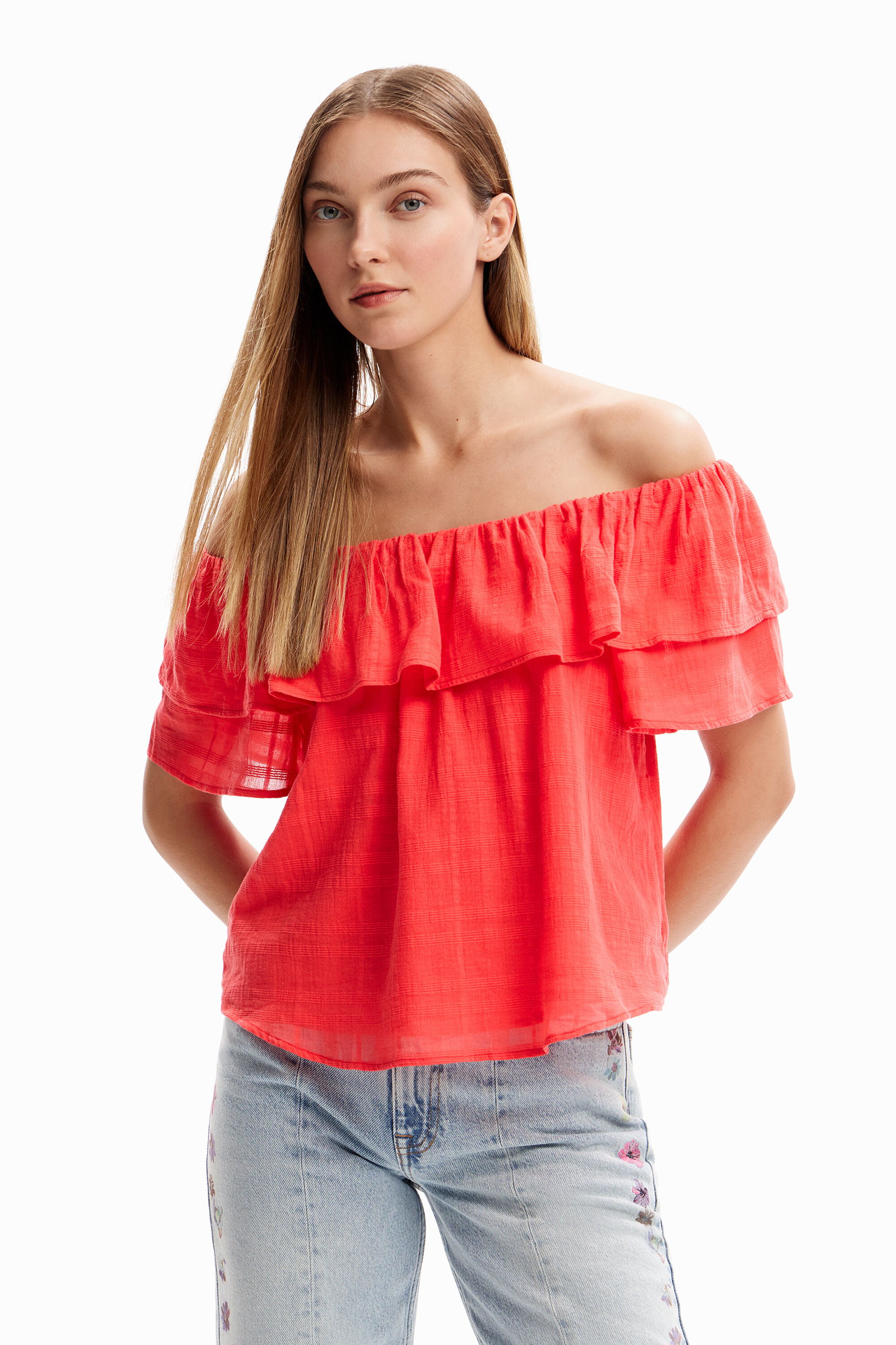 Bluse Volant Textur RED S  - Onlineshop Desigual
