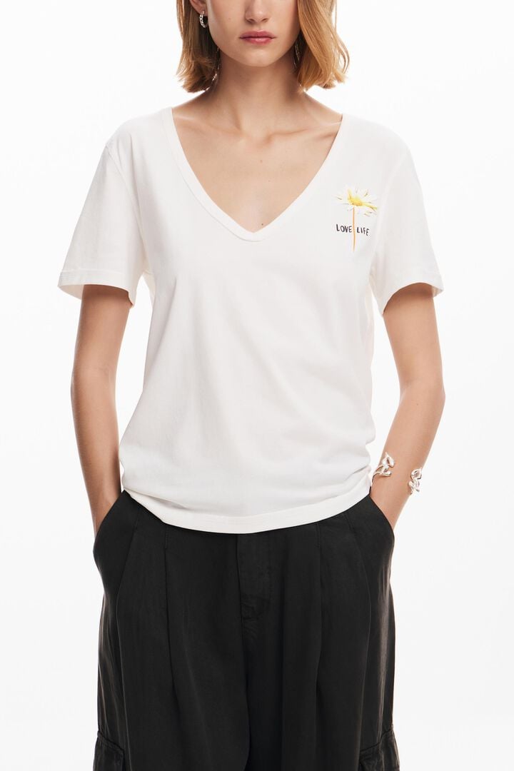 Camiseta escote pico flor | Desigual