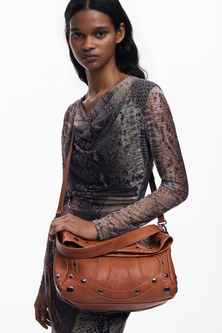 Medium embroidered faux leather bag | Desigual