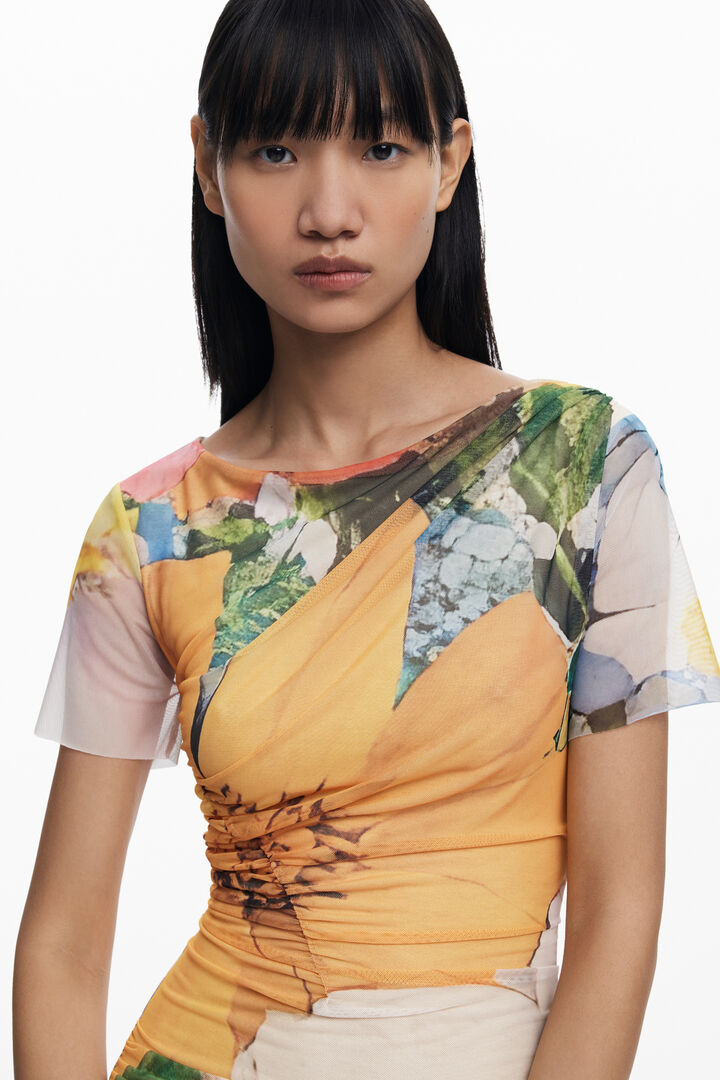 Midi tulle dress with flowers | Desigual