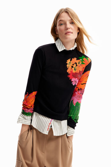 Camiseta canalé flores | Desigual