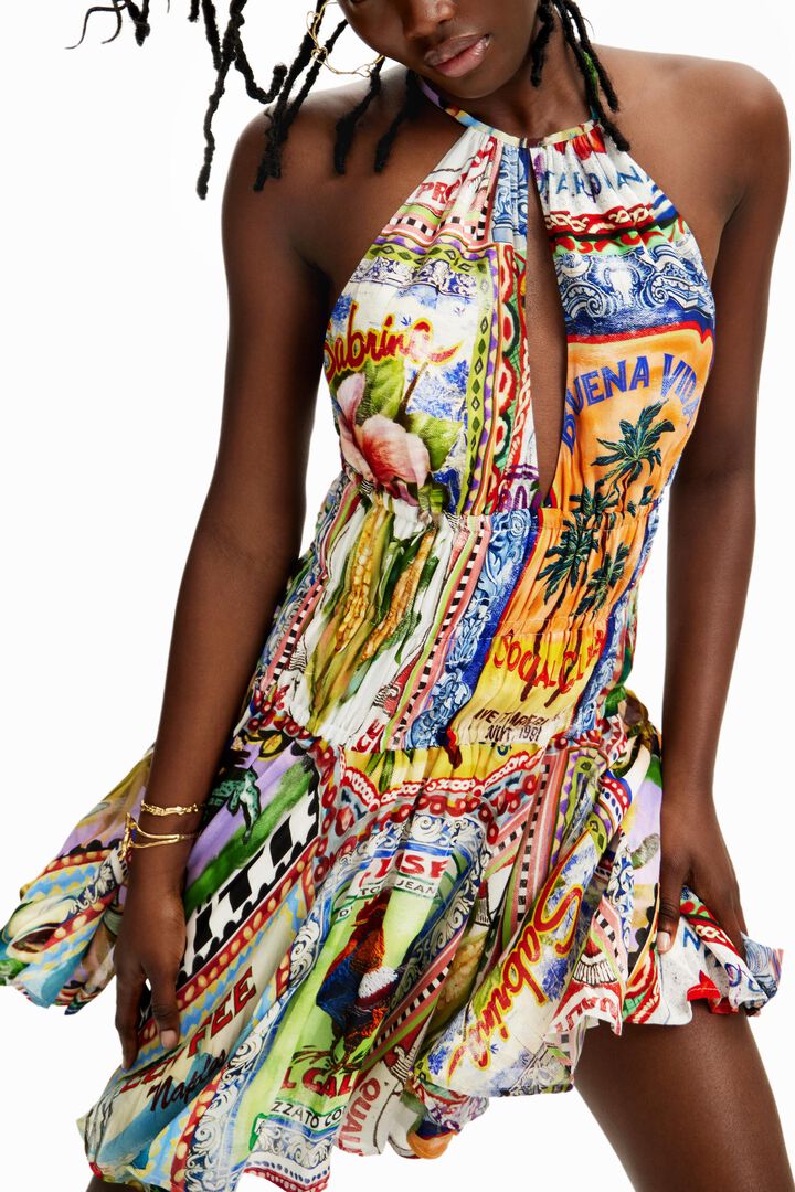 Krótka sukienka z pocztówkami arty Stella Jean | Desigual
