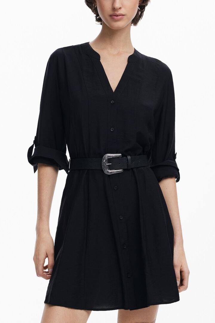 Shirt dress with belt