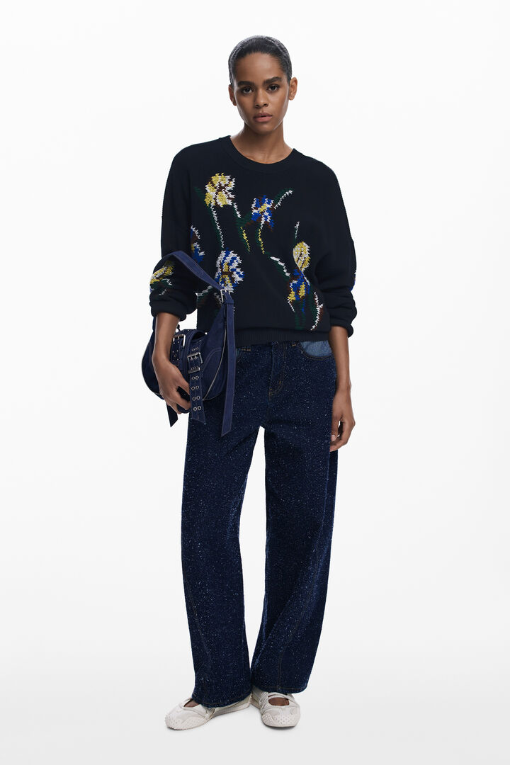 Pull jacquard à fleurs brodées | Desigual