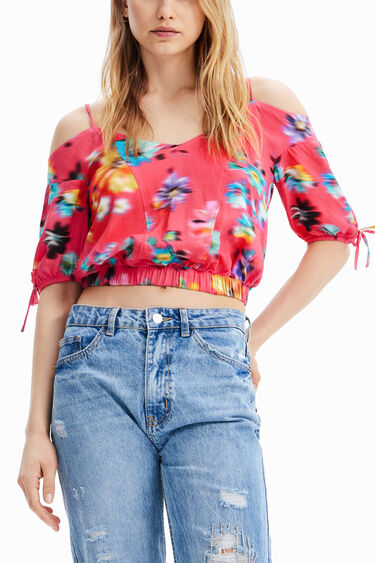 Blusa corta fruncido flores | Desigual