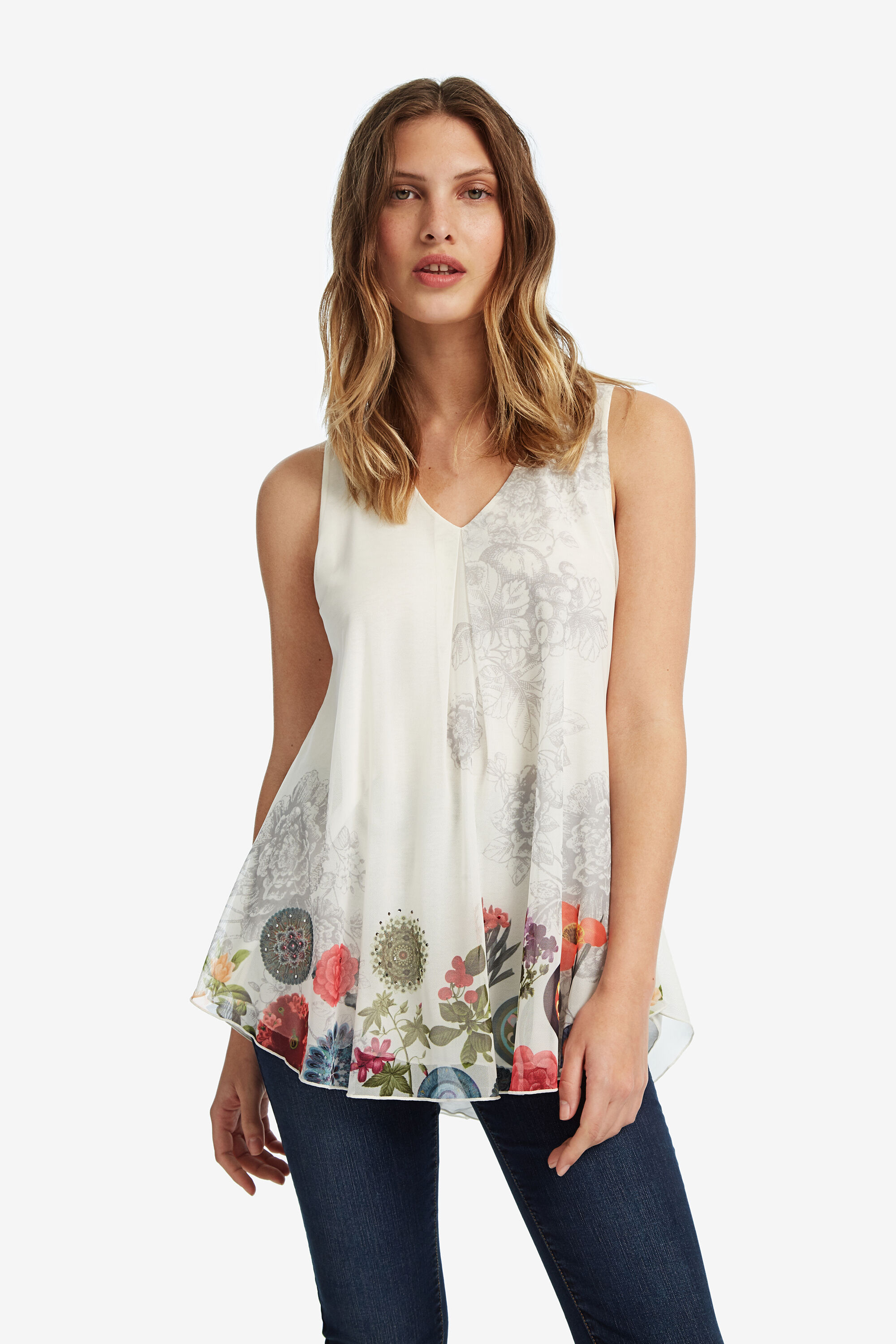 Blanc Laura À Débardeur Débardeur Blanc À Fleurs Fleurs eWE92IDHY