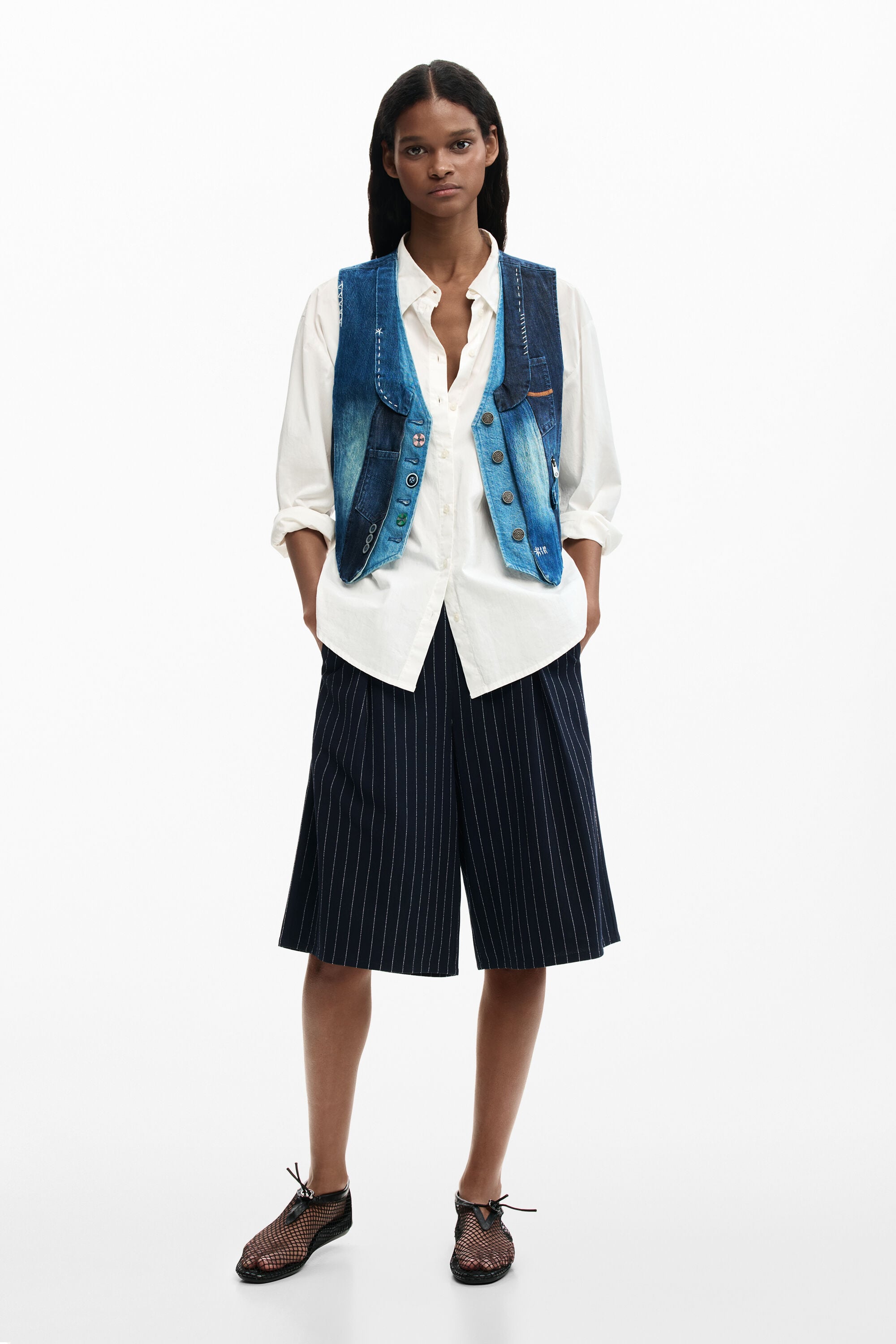 デニムパッチワークベスト 青 女性用 I Desigual.com