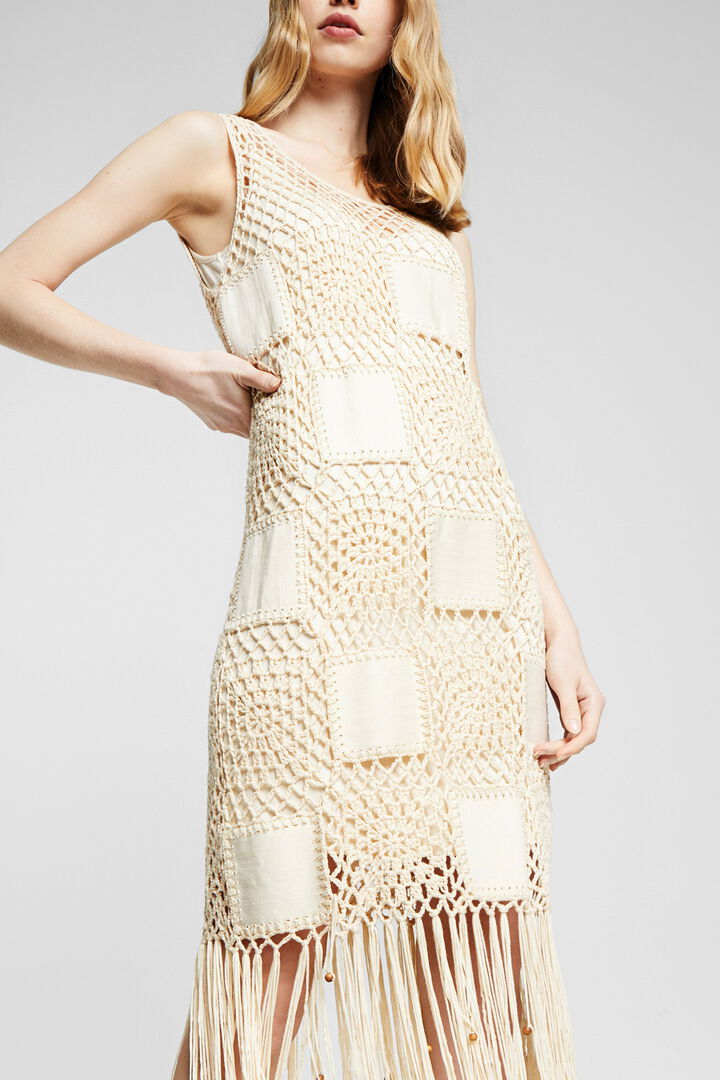 Dress in crochet and fringe | Desigual
