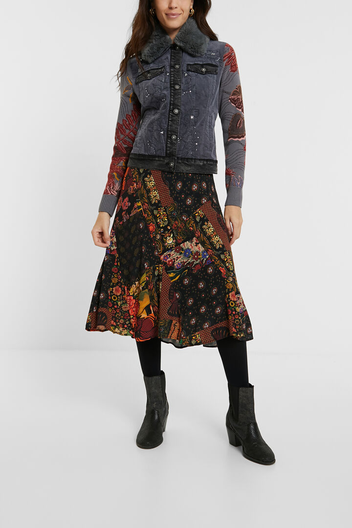 Veste bi-mati&egrave;re en velours c&ocirc;tel&eacute; fin col d&eacute;tachable | Desigual