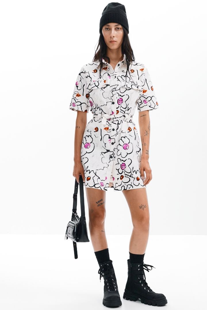 Dress with drawn flowers | Desigual