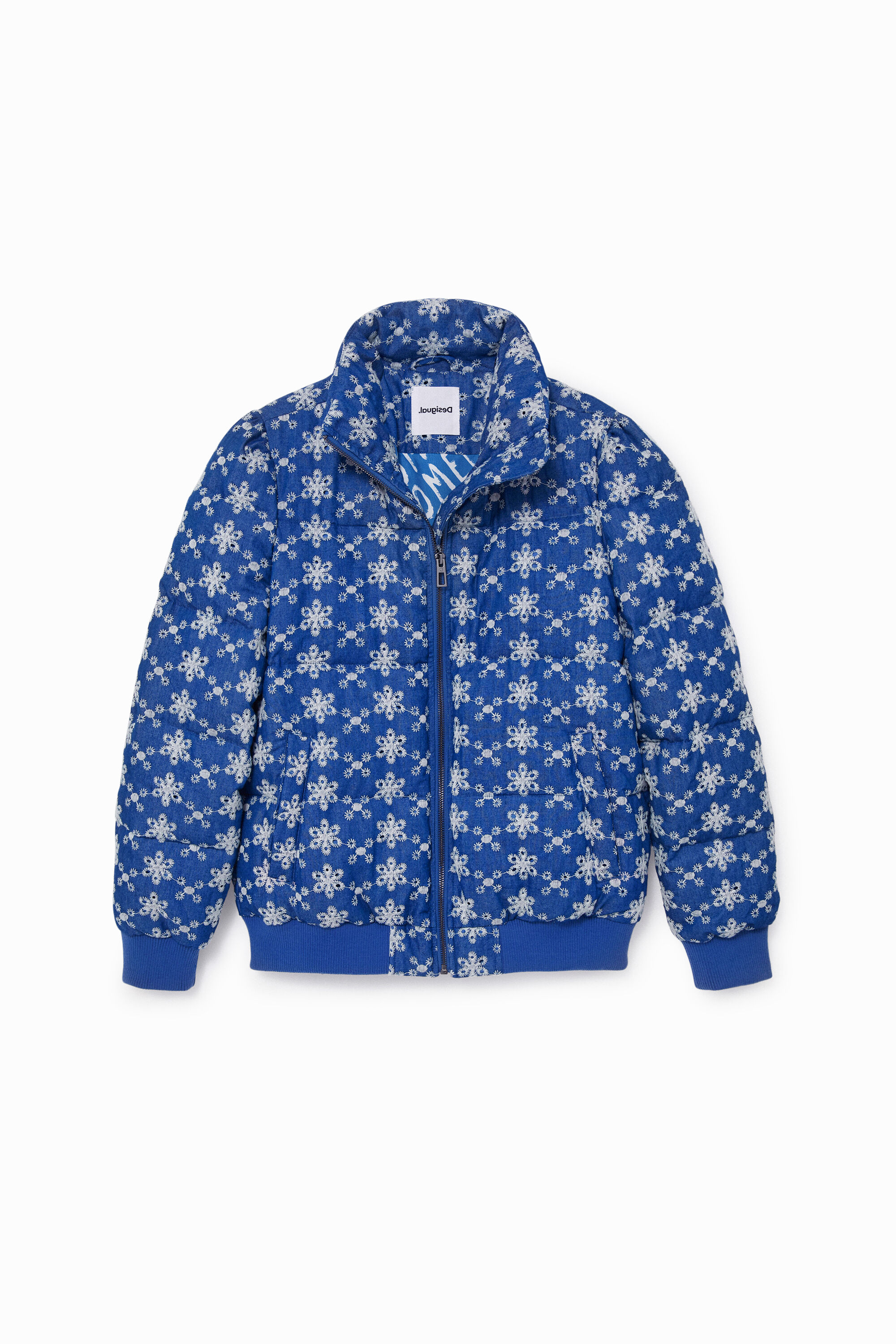 Desigual Lace Quilted Jacket In Blue