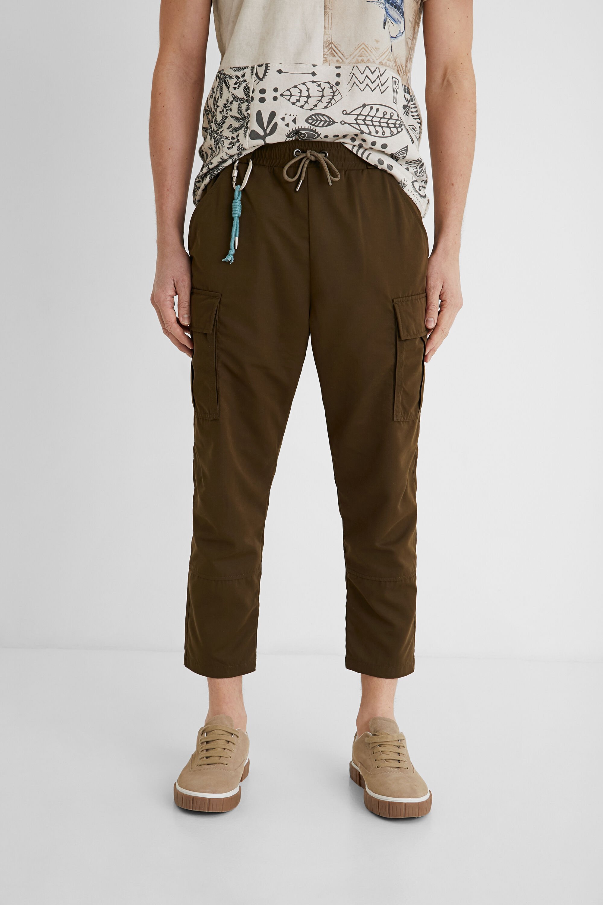 Shop Desigual Ankle Grazer Cargo Trousers In Green