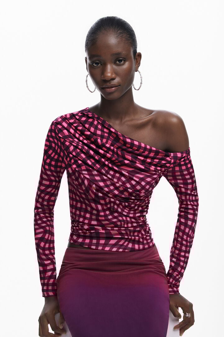 T-shirt asymétrique à carreaux psychédéliques | Desigual