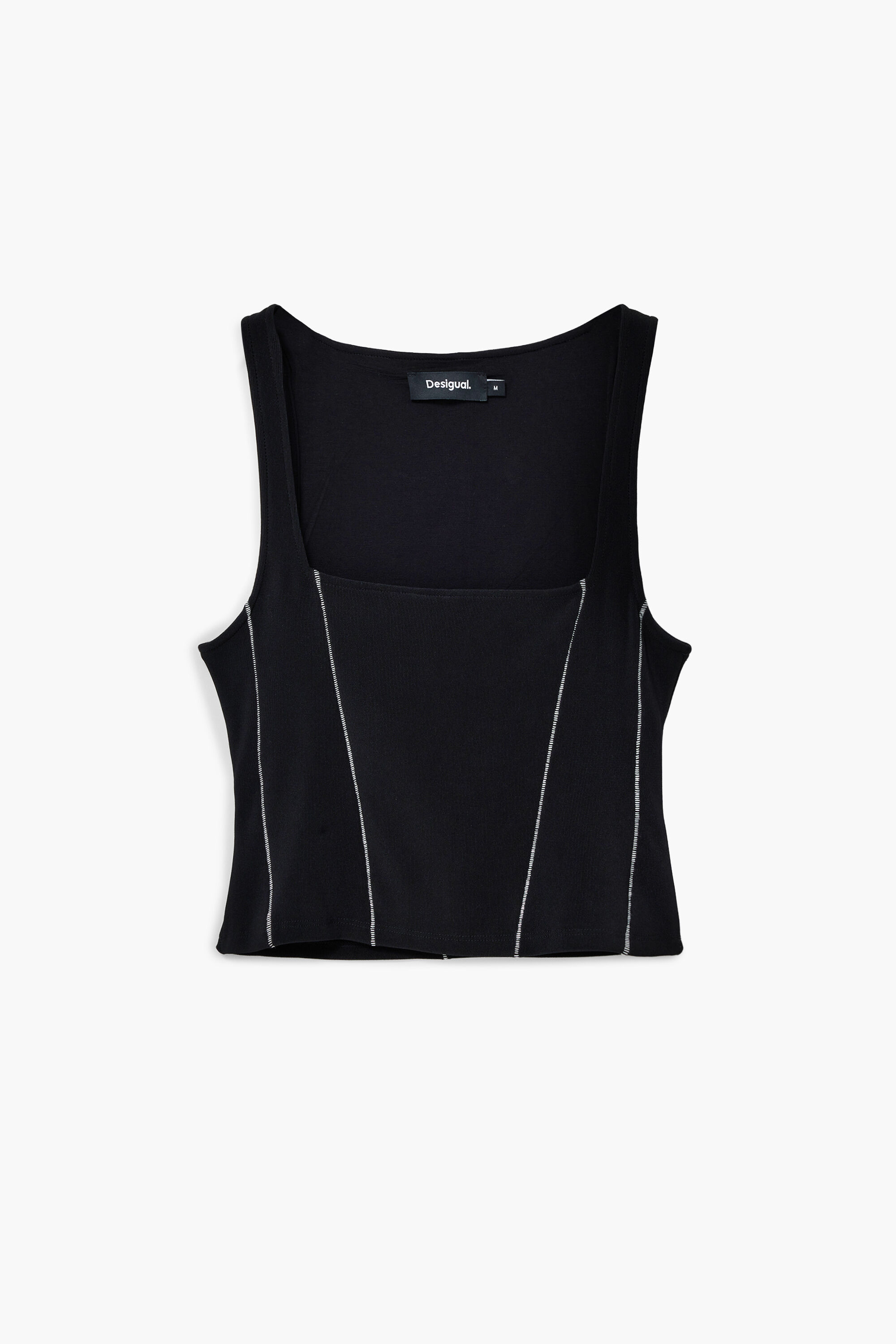 Desigual, Camiseta tirantes rib, Poliester, Negro