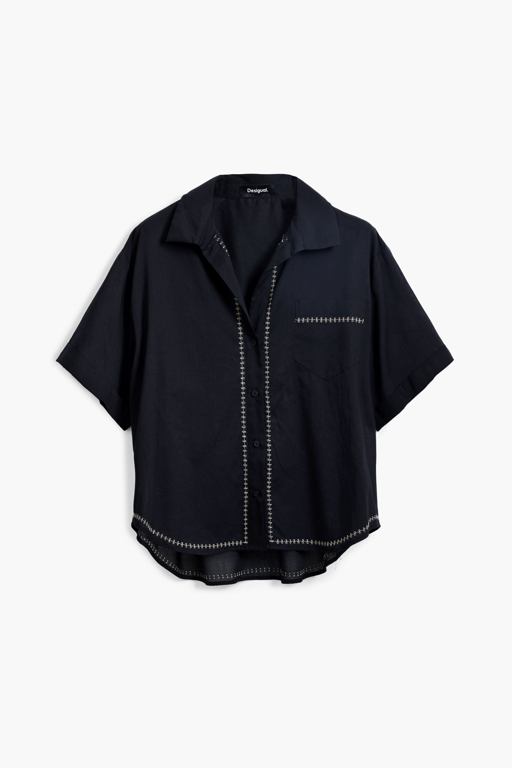 Camisa manga corta, Algodon, Negro, S/M