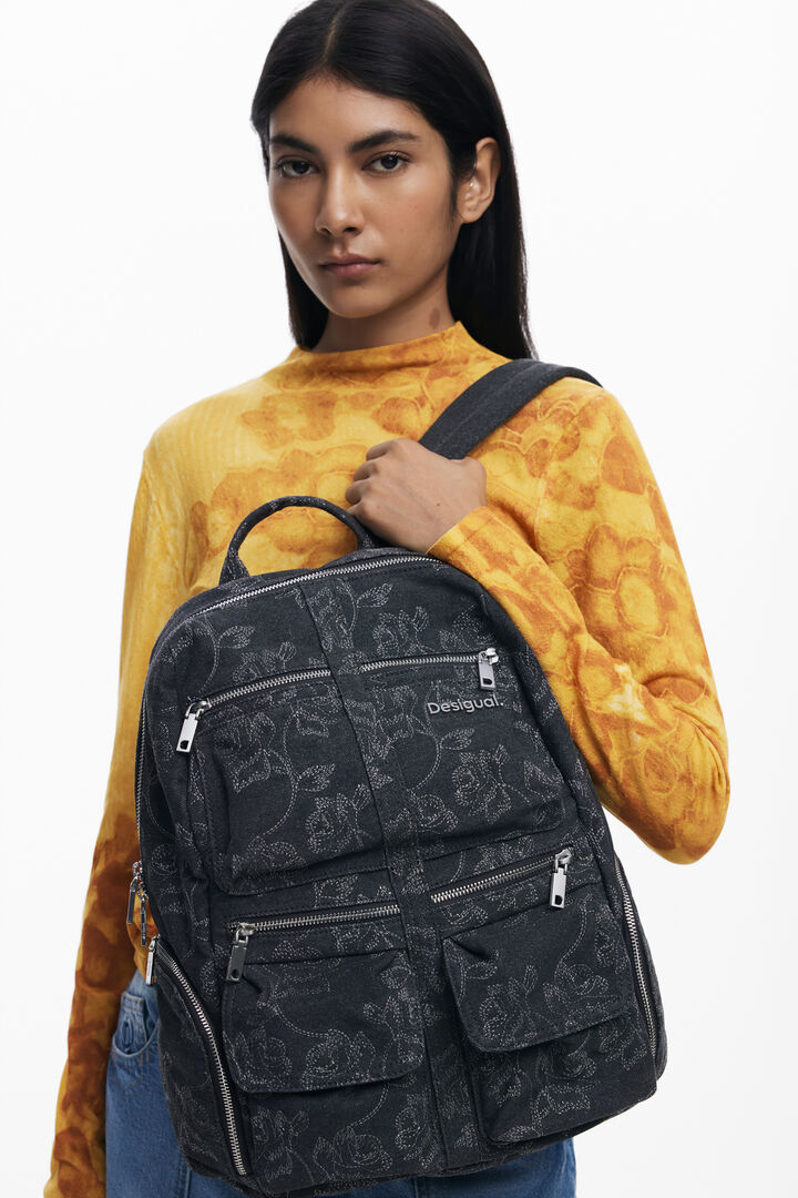 Large embroidered denim backpack | Desigual