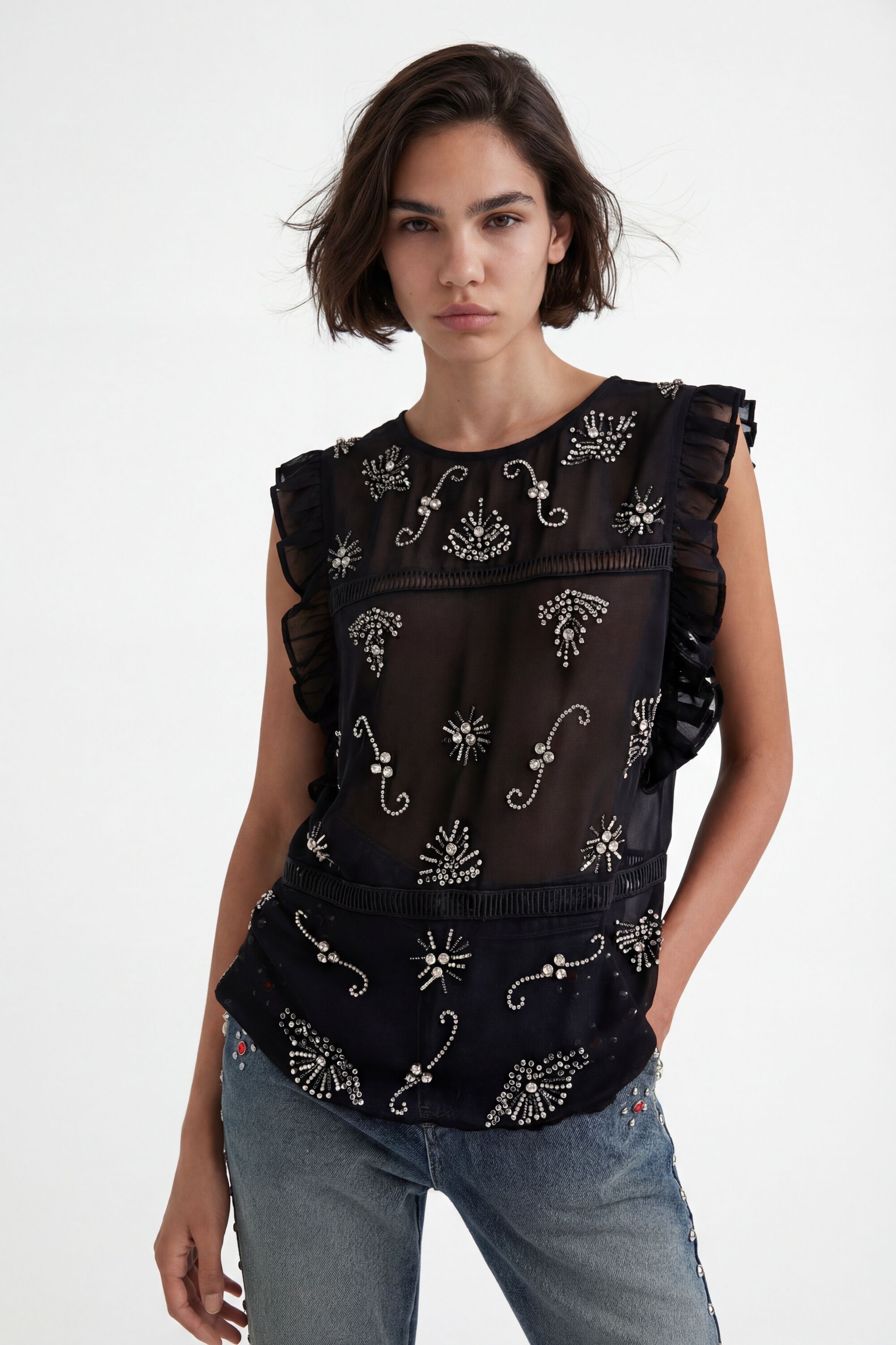 Desigual, Transparente Bluse Johnson Hartig, Polyester, Schwarz, M