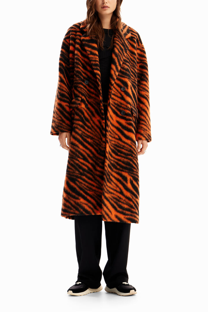 Long tiger print wool coat | Desigual