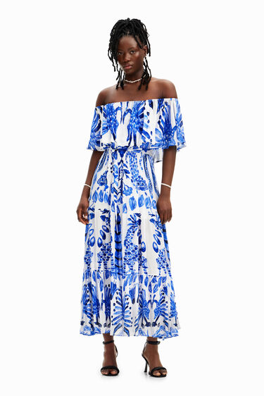 Long dress with ruffle by Stella Jean. | Desigual