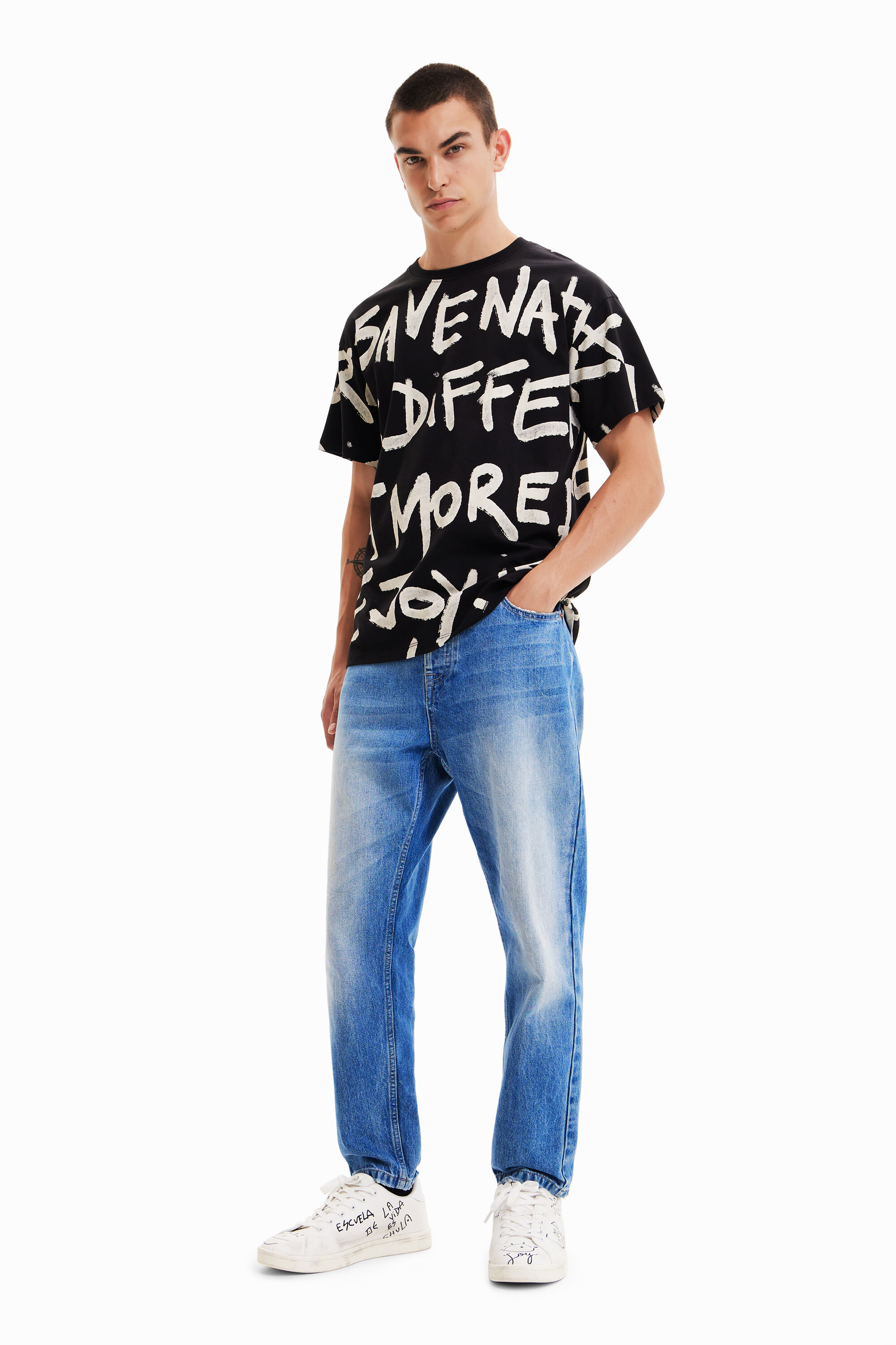 Shop Desigual Oversize Words T-shirt In Black